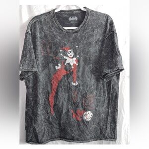 DC Comics Harley Quinn Distressed Tee - Black and Red acid wash large